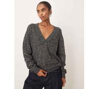 Mango - Maglione sale e pepe con scollo a V-Nero S
