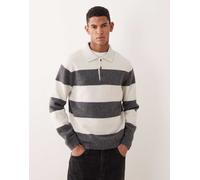 Mango - Maglione stile polo color écru a righe-Neutro XL