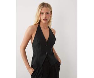 Mango - Marga - Gilet nero allacciato al collo con schiena scoperta in coordinato XL