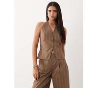 Mango - Martin - Gilet allacciato al collo beige gessato in coordinato-Marrone L