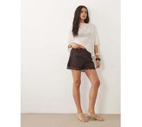 Mango - Pantaloncini 100% cotone marroni con finiture in pizzo-Marrone L