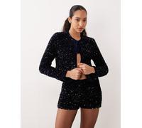 Mango - Pantaloncini corti in paillettes blu navy in coordinato XL