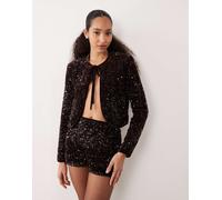 Mango - Pantaloncini in paillettes color cioccolato in coordinato-Marrone S