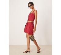 Mango - Pantaloncini sartoriali in misto lino rossi con piega sul davanti in coordinato-Rosso 46