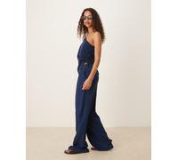 Mango - Pantaloni a fondo ampio e vita medio alta indaco in coordinato-Blu 38