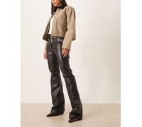 Mango - Pantaloni a zampa neri in 100% pelle-Nero 44