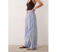 Mango - Pantaloni ampi in 100% cotone blu a righe 42