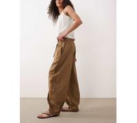 Mango - Pantaloni bombati marroni ricamati-Verde XS