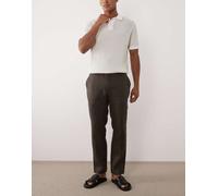 Mango - Pantaloni dritti 100% lino marrone scuro 40