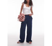 Mango - Pantaloni dritti a vita alta in cotone blu navy 46