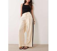Mango - Pantaloni dritti allacciati in vita con riga laterale in 100% lino beige chiaro-Neutro 40