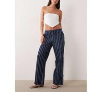 Mango - Pantaloni dritti allacciati in vita in 100% cotone blu navy a righe S
