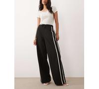 Mango - Pantaloni dritti allacciati in vita neri con righe laterali-Nero L