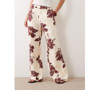 Mango - Pantaloni dritti in misto cotone beige a fiori-Neutro 44