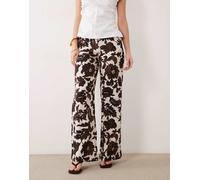 Mango - Pantaloni dritti marroni con stampa di foglie-Marrone XL