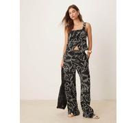 Mango - Pantaloni in misto lino neri con stampa stile schizzo monocromatica in coordinato-Nero 38