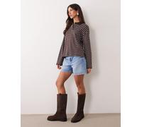 Mango polo a righe marroni-Marrone L