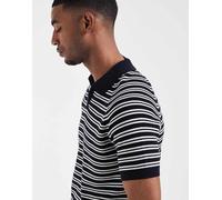 Mango - Polo in maglia blu navy a righe con colletto a rever XL