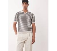 Mango - Polo in maglia color crema a righe con rever-Neutro L
