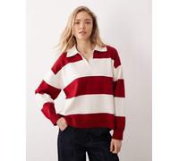 Mango - Polo in maglia rossa e bianca a righe-Multicolore L