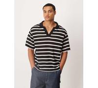 Mango - Polo in maglia sottile nera e bianca a righe-Nero S