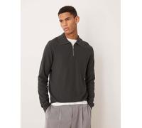 Mango - Polo lavorata in misto cotone color antracite con zip corta-Grigio M