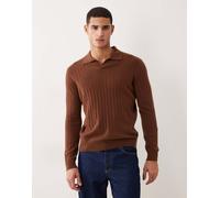 Mango - Polo marrone in maglia a coste premium 100% cashmere XL