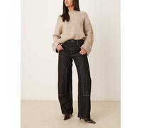 Mango - Sandra - Jeans bombati in 100% cotone lavaggio nero con cuciture a vista 44