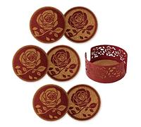 Mango Steam Set di 6 sottobicchieri decorativi a forma di rosa per bevande e tazze con supporto in metallo Rosso