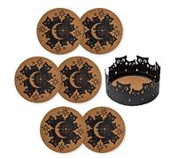 Mango Steam Set di sei sottobicchieri decorativi per bevande e tazze con supporto in metallo, colore: nero