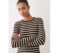 Mango - T-shirt a maniche lunghe in misto cotone marrone e color crema con motivo a righe-Multicolore L