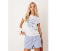 Mango - T-shirt bianca con stampa di conchiglie-Blu L