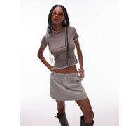 Mango - T-shirt marrone con cuciture a vista e bordi smerlati L