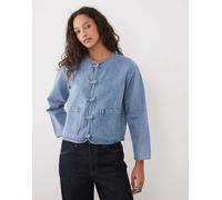 Mango Teen - Giacca di jeans senza colletto 100% cotone blu medio M