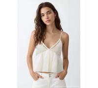 Mango Teen - Top allacciato al collo bianco con finiture dorate e perline 2XS