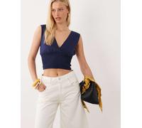 Mango - Teen - Top arricciato in vita con scollo a V profondo blu navy M