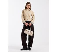 Mango Teen - Trench corto in misto cotone beige con maniche a contrasto-Neutro L