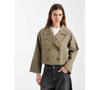 Mango Teen - Trench corto in misto cotone kaki-Verde L