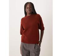 Mango - Top a maniche corte in maglia bordeaux-Rosso M