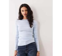 Mango - Top a maniche lunghe blu pallido e bianco a righe con scollo a barchetta XS