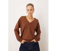 Mango - Top a maniche lunghe in maglia marrone con scollo a V S