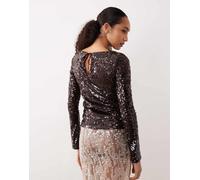 Mango - Top a maniche lunghe marrone con paillettes M