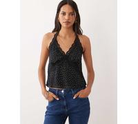 Mango top all'americana con bordo in pizzo e stampa a pois-Nero S