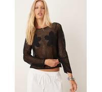 Mango - Top in maglia nero con fiori applicati L