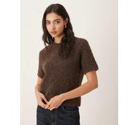 Mango - Top in maglia soffice marrone a maniche corte in misto lana M