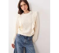 Mango - Top in maglia sottile color crema con volant-Bianco M