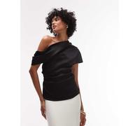 Mango - Top in raso nero drappeggiato con spalle scoperte L