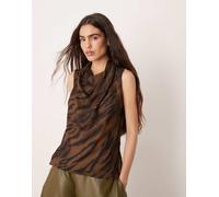 Mango - Top senza maniche con spalle imbottite marrone zebrato L