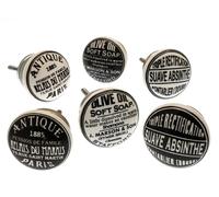 Mango Tree - Set di 6 pomelli in ceramica stile vintage in bianco e nero (MG-315)