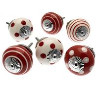 Mango Tree Set misto di pomelli in ceramica rossa e bianca per armadietti, porte, cassetti, confezione da 6 (MG-420)